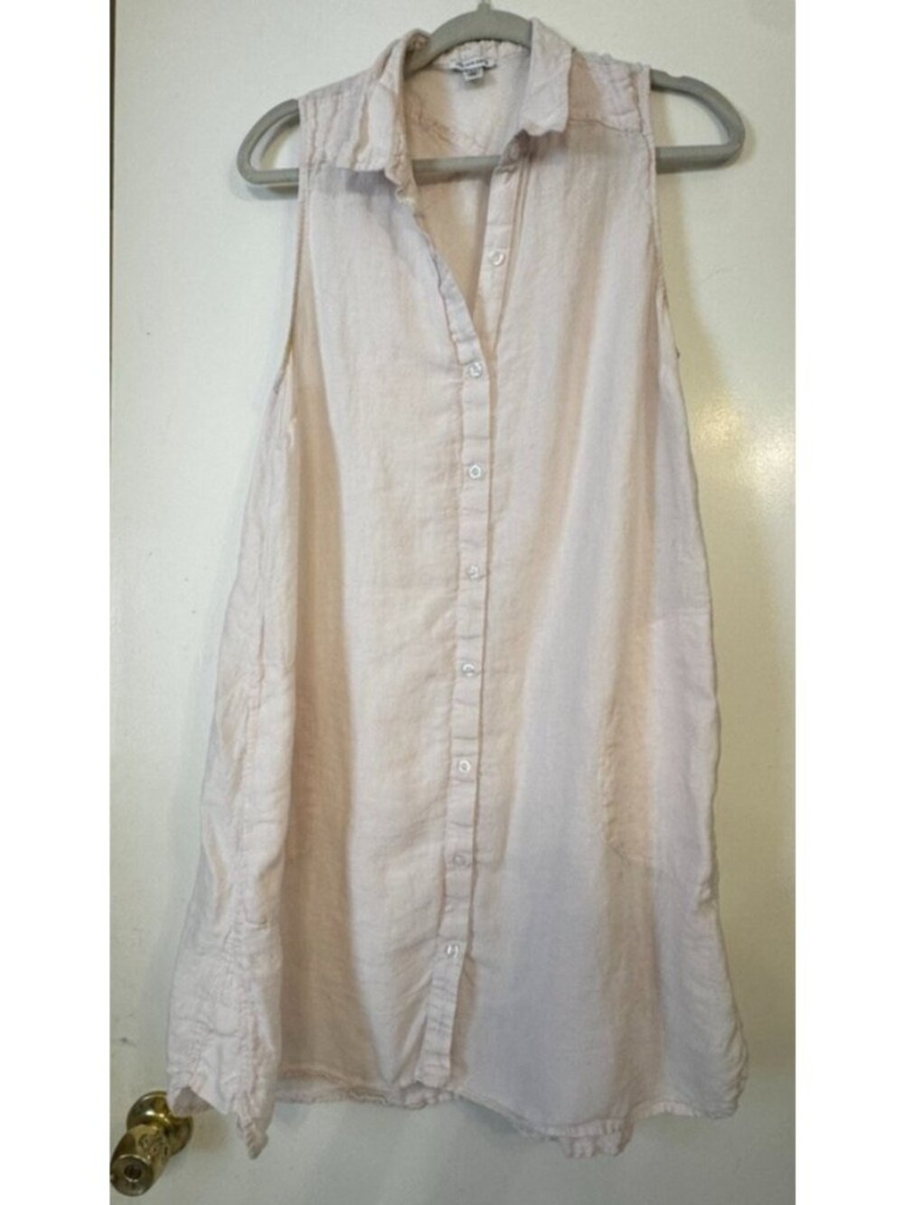 Saks Fifth Avenue Pale Pink 100% Linen Sleeveless Shirt Dress Large Pockets - Picture 1 of 10